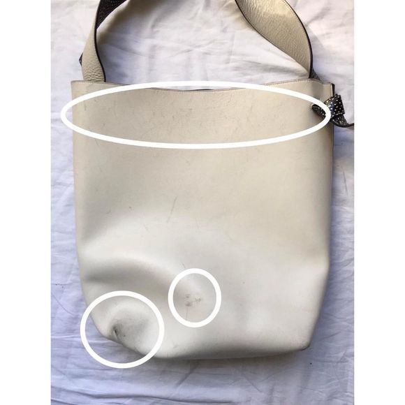 CELINE Shiny Smooth Calfskin Small Twisted Cabas White Black leather tote purse - Picture 8 of 16